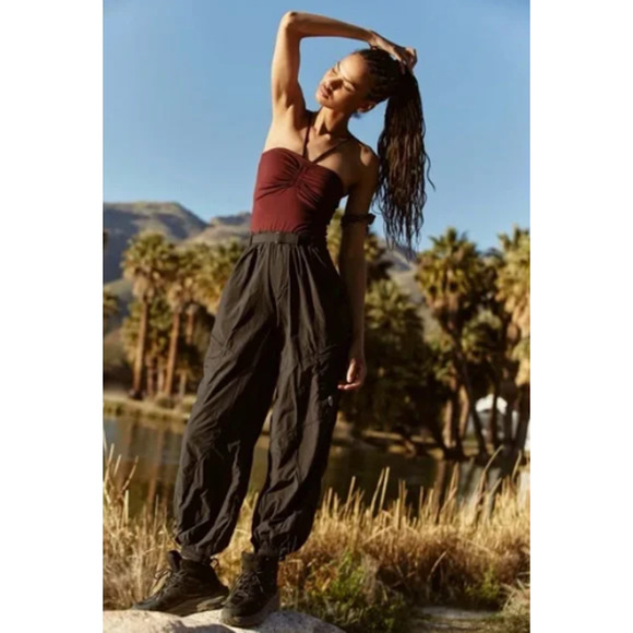Free People Pants - Free People Movement Rappel Tube Onesie Burgundy Black Combo New Size XS, M